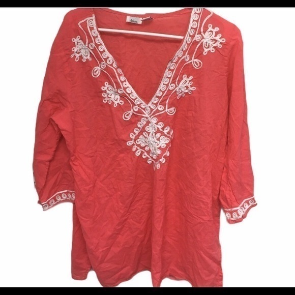 Dalin Embroidered coral beach Cotton Tunic XLarge - Picture 1 of 5